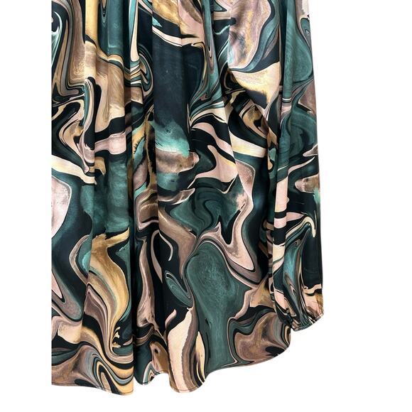 Show Me Your Mumu XL Button‎ Down Top Green Brown Abstract Silky Long Sleeve - Picture 4 of 7